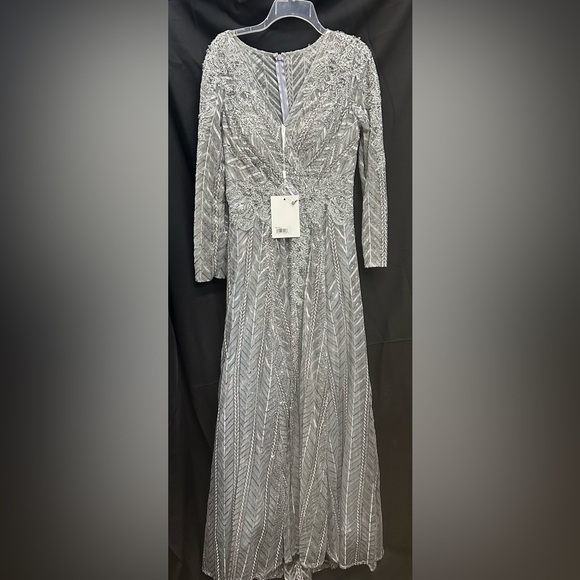 Mac Duggal 20189 NWT EMBELLISHED ILLUSION LONG SLEEVE WRAP OVER A LINE GOWN - Picture 5 of 16